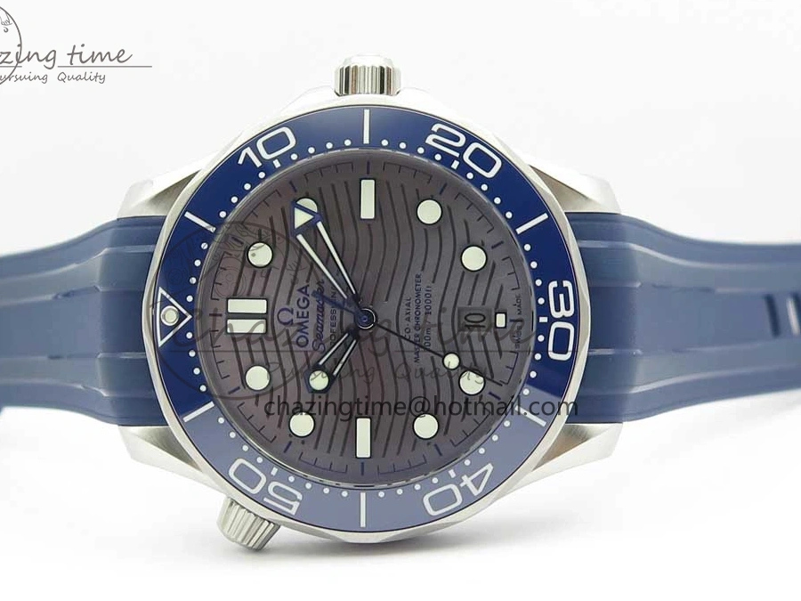 0406 StreetReady 2018 Seamaster Diver 300M VSF 1:1 Best Edition Blue Ceramic Gray Dial on Blue Rubber Strap A8800 V2 (Black Balance Wheel) 7963